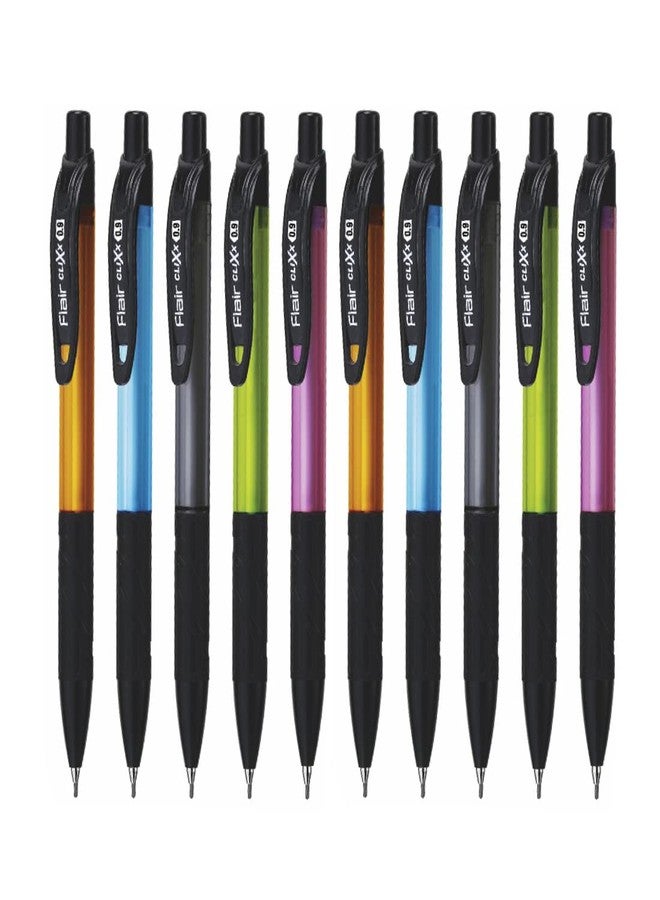 FLAIR Clixx Bold 0.9 mm Mechanical Pencil Pouch Pack | Triangular Barrel for Relaxed Drawing | Light Weight with Comfortable Grip | Pack of 10 - Image 1
