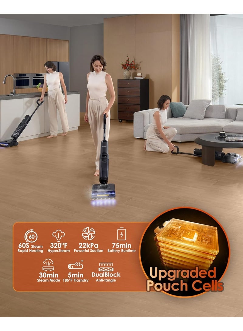 Tineco مكنسة بخارية لاسلكية رطبة وجافة Tineco Floor One S7 Stretch، 320℉ HyperSteam، تصميم مضاد للتشابك، FlashDry للتنظيف الذاتي، مدة تشغيل تصل إلى 75 دقيقة - Image 3