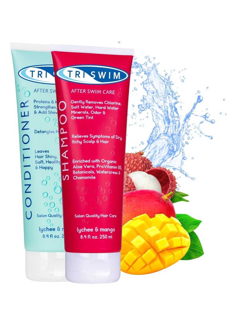 Triswim Chlorine Removal Hair Care Bundle after Swim Care Shampoo and Moisturizing Conditioner Anti Chlorine Hair Protection For Swimmers Removes Green Tint Vegan and Cruelty Free 251 plus 251 ml  - Image 1