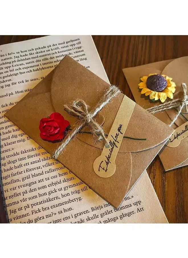 Generic 4 Packs Greeting Card,Brown Kraft 4 Floral Designs of Dried Flowers Greeting Cards with Envelopes, Stickers and Twine, Blank Note Cards for Friend (6.5*4.3 Inch)  - Image 3