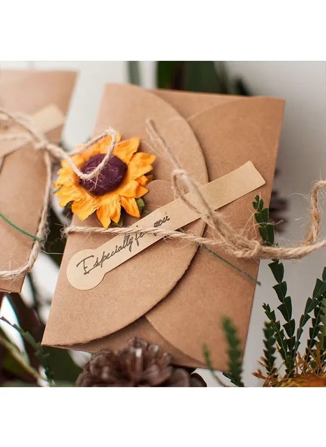 Generic 4 Packs Greeting Card,Brown Kraft 4 Floral Designs of Dried Flowers Greeting Cards with Envelopes, Stickers and Twine, Blank Note Cards for Friend (6.5*4.3 Inch)  - Image 5