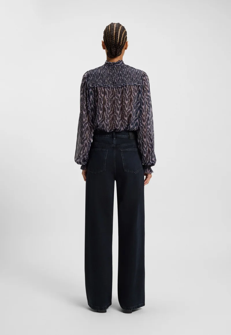 بوس جينز واسع الساق من دنيم أزرق أسود صلب