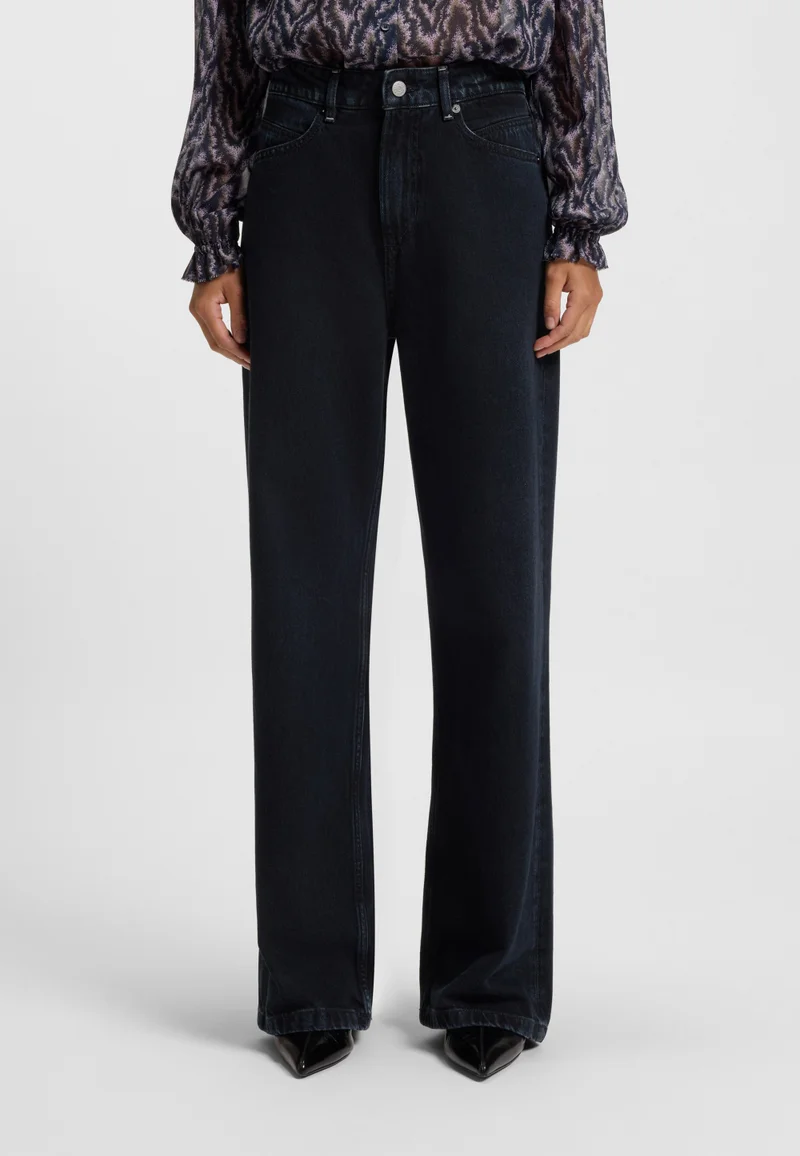 بوس جينز واسع الساق من دنيم أزرق أسود صلب