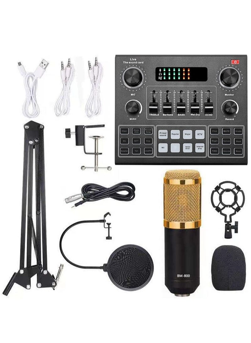 Multifunctional Live V9 Sound Card and BM800 Suspension Microphone Kit Broadcasting Condenser Microphone Set Intelligent Webcast Live Sound Card for Computers and Mobile  - Image 1