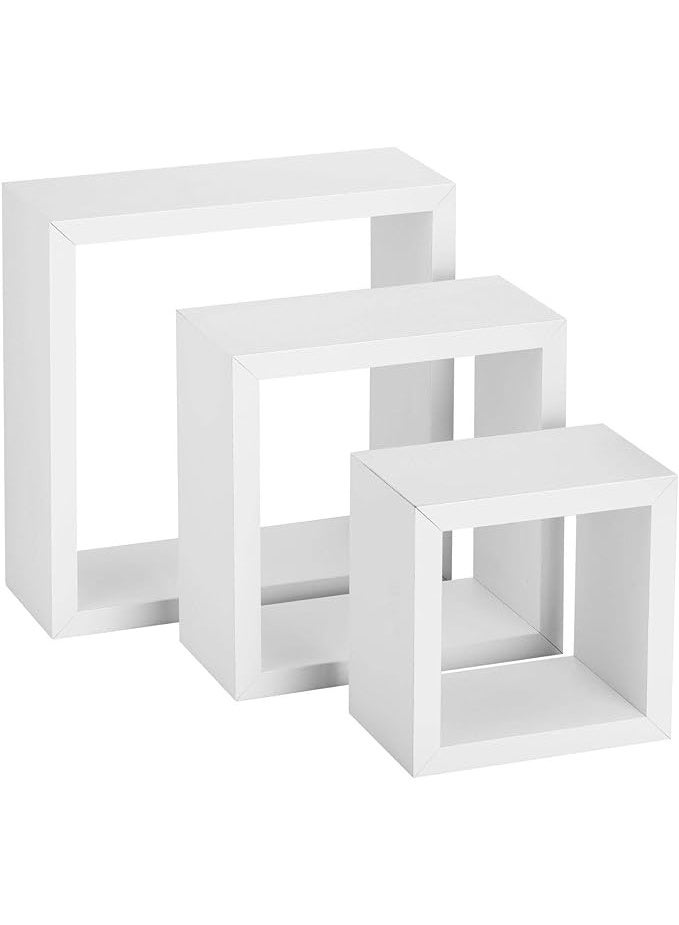 eBasket 3-piece floating wall shelf set  Made of solid wood, consisting of 3 cube-shaped units in different sizes for books, accessories, decorative items, and more (white color) - Image 4
