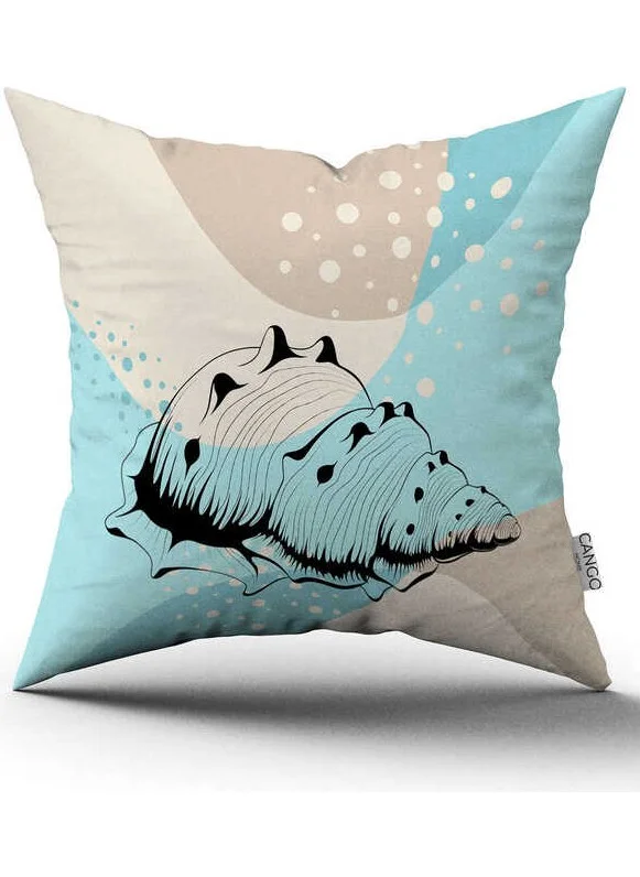 Cango Home Double Sided Blue Cream Marine Patterned Digital Printed Throw Pillow Cover CGH1183