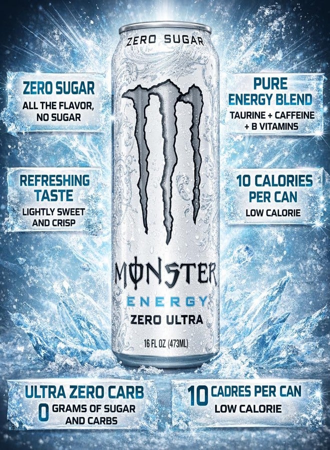 Monster Energy Zero Ultra White Drink (Pack of 3) 500ml By COUGAR | Zero Sugar Refreshing Energy Beverage | Light Flavor with Smooth Taste | Carbonated Energy Drink for Focus & Performance | Ready to Drink Can for Daily Boost – (Imported-USA) - Image 4