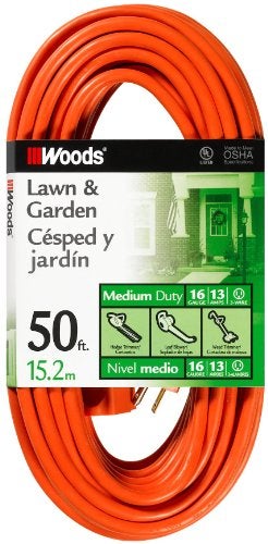 Woods Light Duty Extension Cord, 50Ft, 16 Gauge, 3 Conductor, General Purpose Cord, SJTW, Orange, 0268 - Image 2