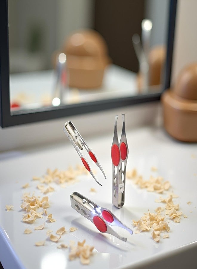 ملقط فضي مزدوج مزود بإضاءة LED لإزالة الشعر، أداة مكياج، ملقط للحواجب والرموش للنساء، أداة تشذيب الرموش، ملقط لإزالة الشعر النامي تحت الجلد، ملقط لإزالة شعر النساء - Image 4