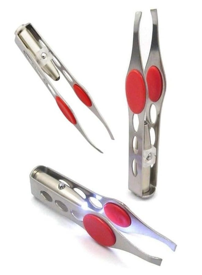 ملقط فضي مزدوج مزود بإضاءة LED لإزالة الشعر، أداة مكياج، ملقط للحواجب والرموش للنساء، أداة تشذيب الرموش، ملقط لإزالة الشعر النامي تحت الجلد، ملقط لإزالة شعر النساء - Image 1