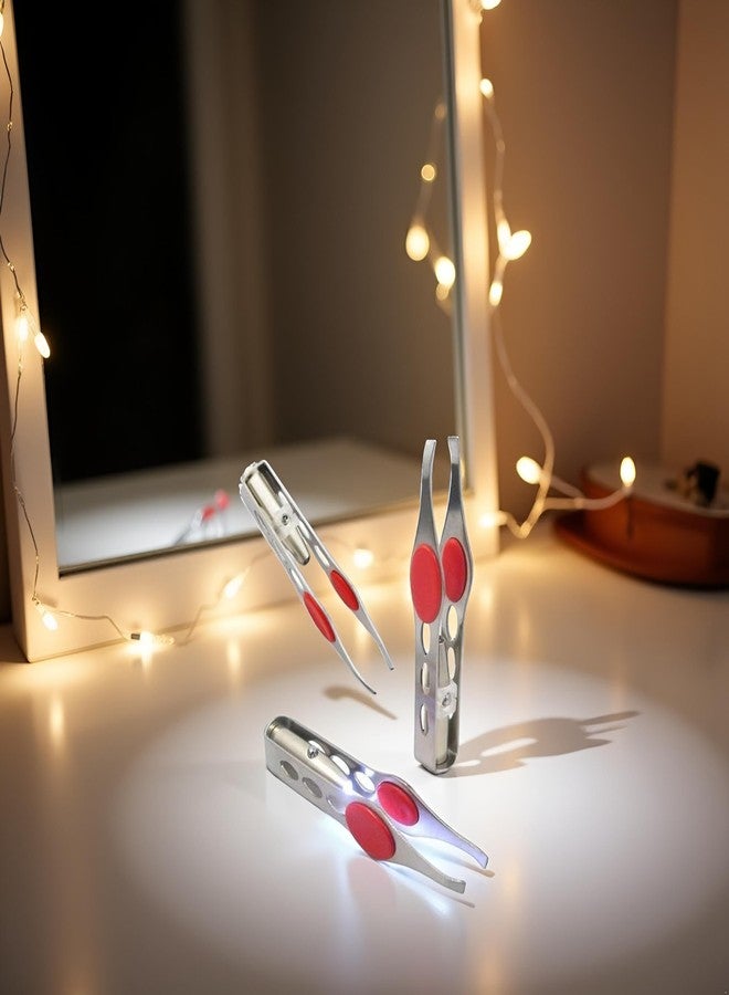 ملقط فضي مزدوج مزود بإضاءة LED لإزالة الشعر، أداة مكياج، ملقط للحواجب والرموش للنساء، أداة تشذيب الرموش، ملقط لإزالة الشعر النامي تحت الجلد، ملقط لإزالة شعر النساء - Image 3