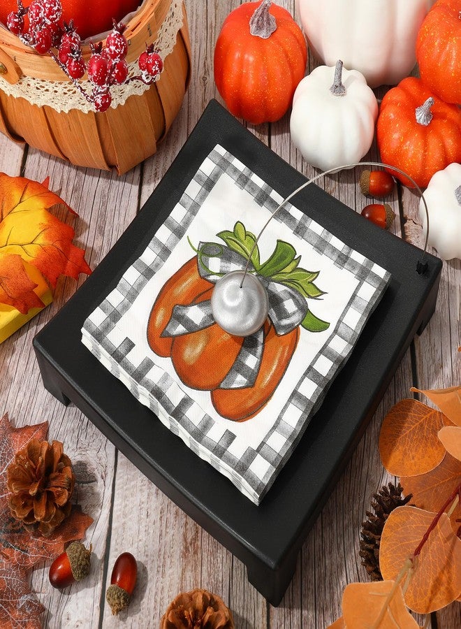 AnyDesign 80 Pack Fall Pumpkin Paper Napkin Disposable Buffalo Plaids Pumpkin Luncheon Napkin Autumn Dessert Dinner Hand Napkin for Thanksgiving Buffet Party Supplies, 6.5 x 6.5 Inch, A1573, White - Image 3