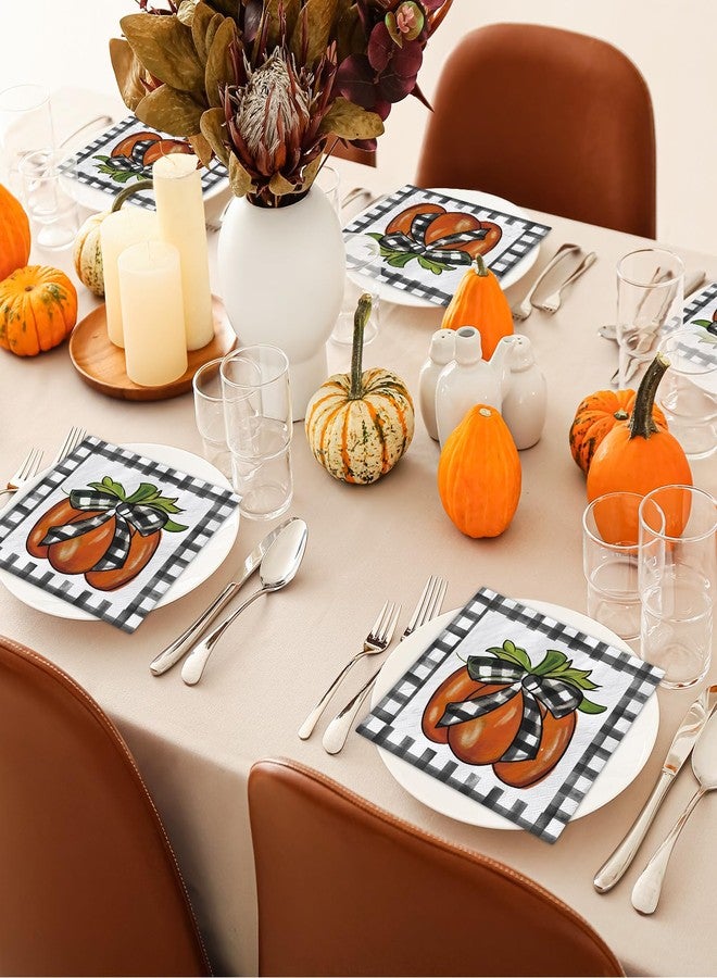 AnyDesign 80 Pack Fall Pumpkin Paper Napkin Disposable Buffalo Plaids Pumpkin Luncheon Napkin Autumn Dessert Dinner Hand Napkin for Thanksgiving Buffet Party Supplies, 6.5 x 6.5 Inch, A1573, White - Image 4