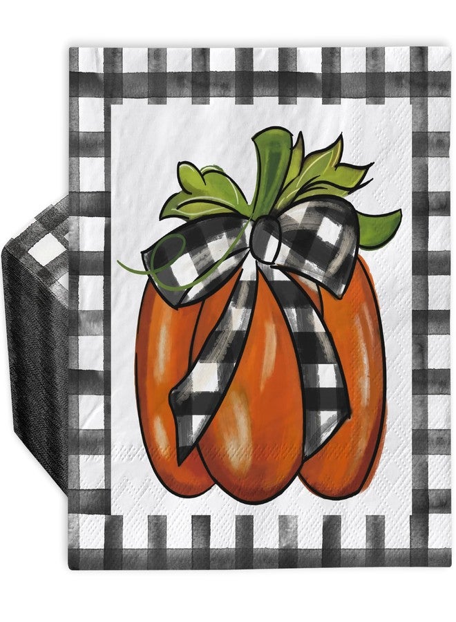 AnyDesign 80 Pack Fall Pumpkin Paper Napkin Disposable Buffalo Plaids Pumpkin Luncheon Napkin Autumn Dessert Dinner Hand Napkin for Thanksgiving Buffet Party Supplies, 6.5 x 6.5 Inch, A1573, White - Image 1