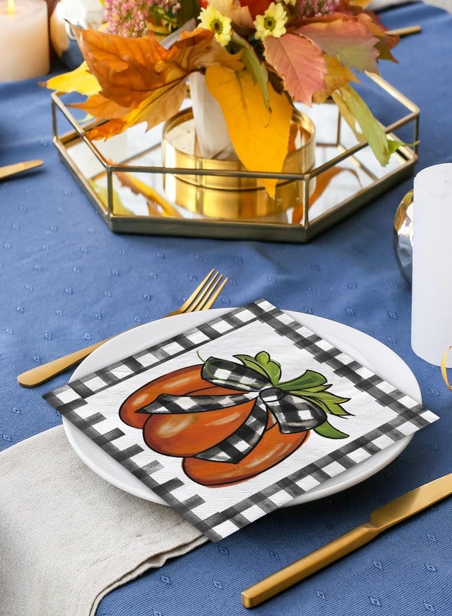 AnyDesign 80 Pack Fall Pumpkin Paper Napkin Disposable Buffalo Plaids Pumpkin Luncheon Napkin Autumn Dessert Dinner Hand Napkin for Thanksgiving Buffet Party Supplies, 6.5 x 6.5 Inch, A1573, White - Image 5
