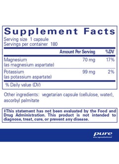 Pure Encapsulations Potassium Magnesium (Aspartate) ; Supplement To Support Heart Muscular Bone And Nerve Health* ; 180 Capsules  - Image 3