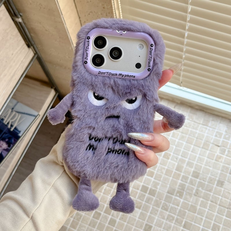 Purple Cute Cartoon Carrot Eggplant Plush Phone Case For iPhone 15 Plus - Image 3
