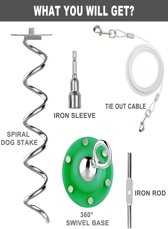 Eurmax USA 360° Swivel Pet Dog Tie Out Stake Bonus 17FT Dog Tie Out Cable Dog Anchor Heavy Duty Dog Yard Stake Rust Proof Anchor Dog Tether （Green） - Image 5