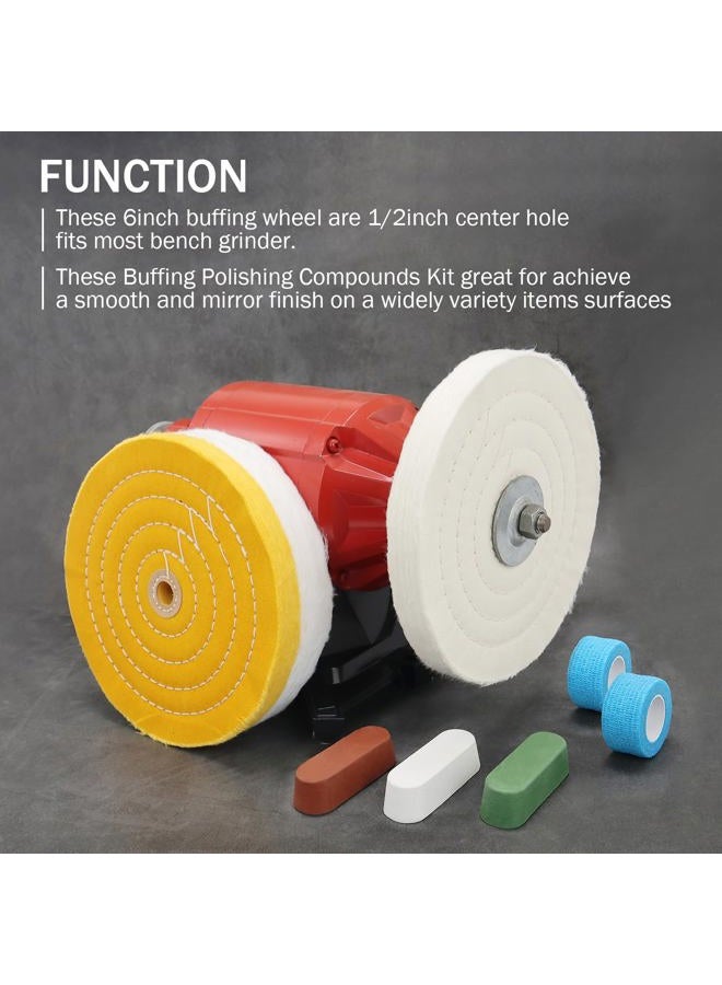 SCOTTCHEN 8inch Buffing Polishing Wheels 5/8" Arbor Hole,Soft/Fine/Medium for Bench Grinder-3PCS,with Buffing Polishing Cutting Compounds 7.4 Oz.Kit,with 2 Pack Non-Woven Bandage Wrap - Image 5