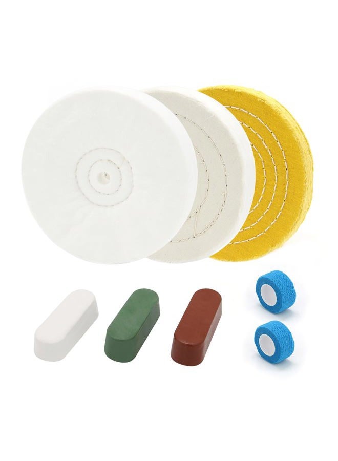 SCOTTCHEN 8inch Buffing Polishing Wheels 5/8" Arbor Hole,Soft/Fine/Medium for Bench Grinder-3PCS,with Buffing Polishing Cutting Compounds 7.4 Oz.Kit,with 2 Pack Non-Woven Bandage Wrap - Image 1