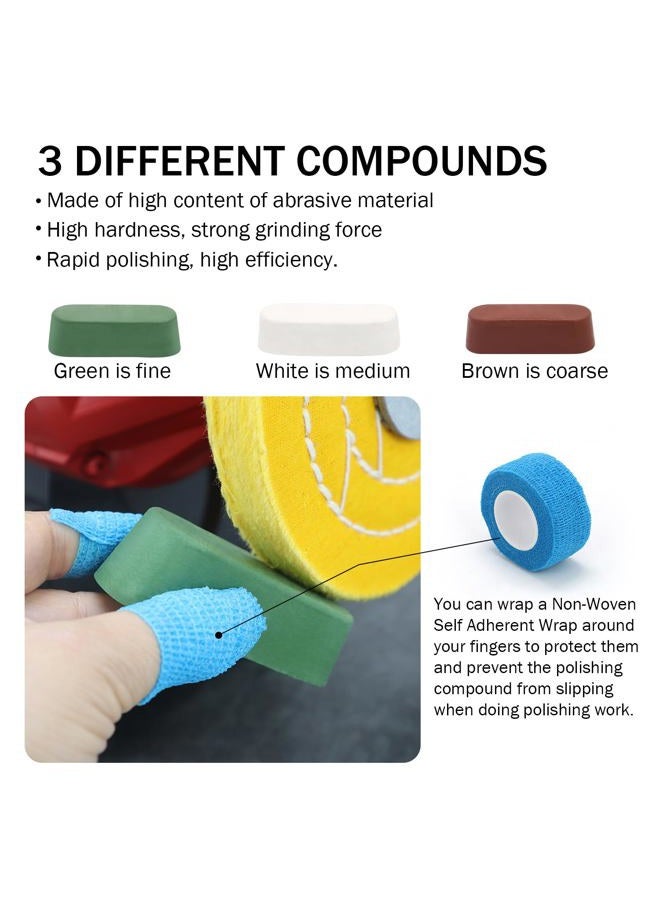 SCOTTCHEN 8inch Buffing Polishing Wheels 5/8" Arbor Hole,Soft/Fine/Medium for Bench Grinder-3PCS,with Buffing Polishing Cutting Compounds 7.4 Oz.Kit,with 2 Pack Non-Woven Bandage Wrap - Image 4
