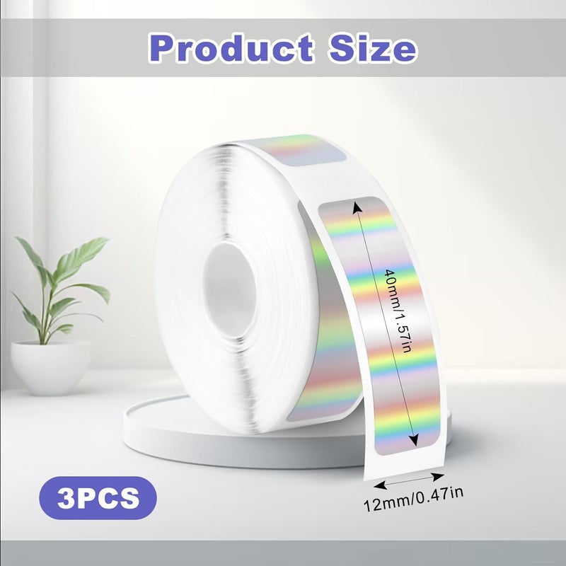 Pinsit Label Maker Tape, 3 Rolls Label Print Paper, 12mm x 40mm 480Pcs Self-Adhesive Sticker Thermal Paper, Waterproof Label Maker Tape Paper for Office Household Supplies - Image 2
