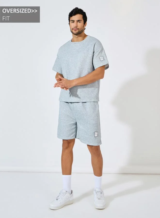 Styli Jacquard Knit Oversized Badge T-Shirt & Shorts Co-Ords