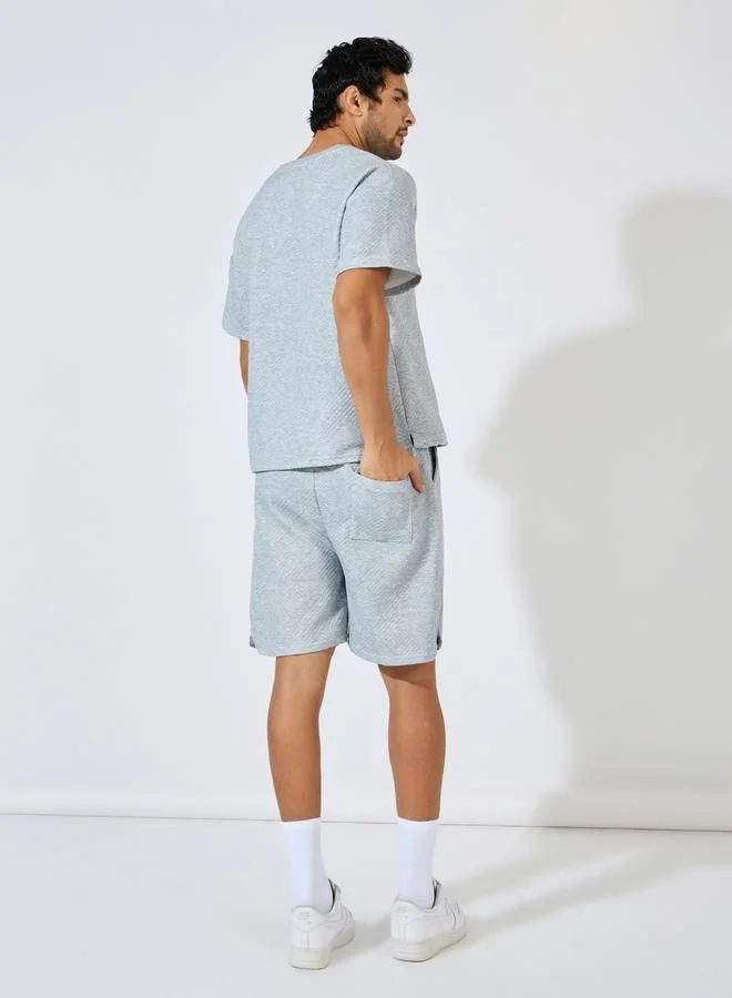 Styli Jacquard Knit Oversized Badge T-Shirt & Shorts Co-Ords