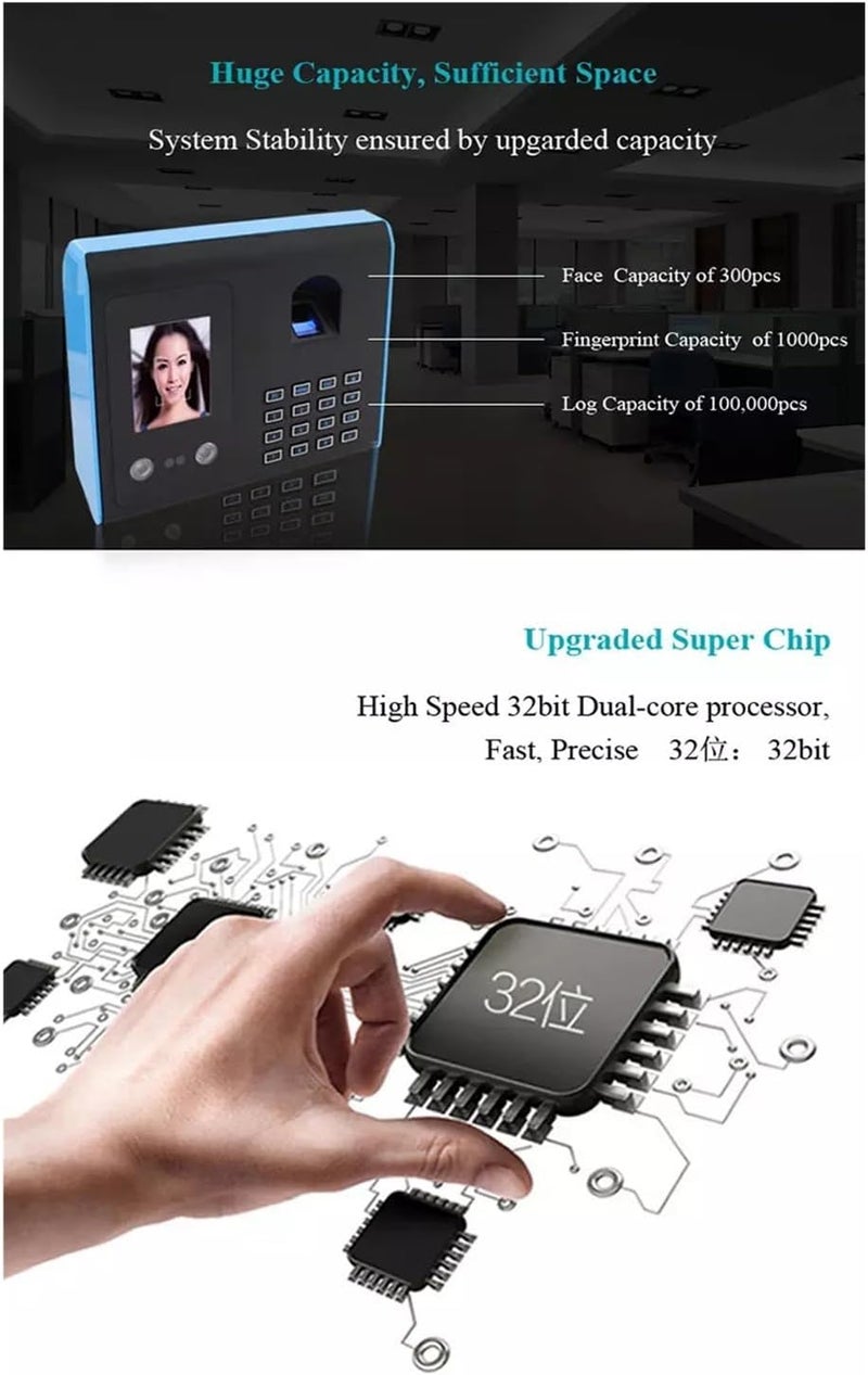 نظام بصمة الأصابع لحضور الموظفين مع التعرف على الوجه وشاشة TFT LCD ومنفذ USB - Image 5