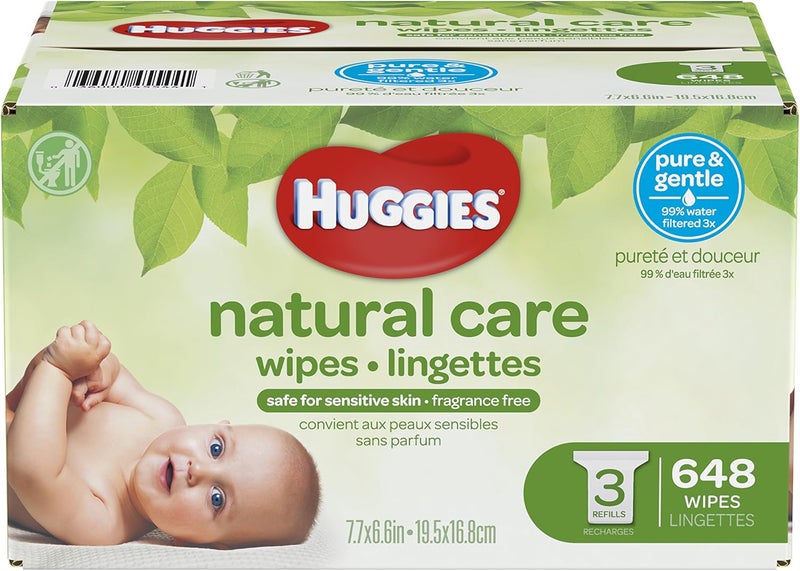 Huggies Natural Care Baby Wipes Sensitive Unscented 3 Refill Packs 648 Count Total - Image 1