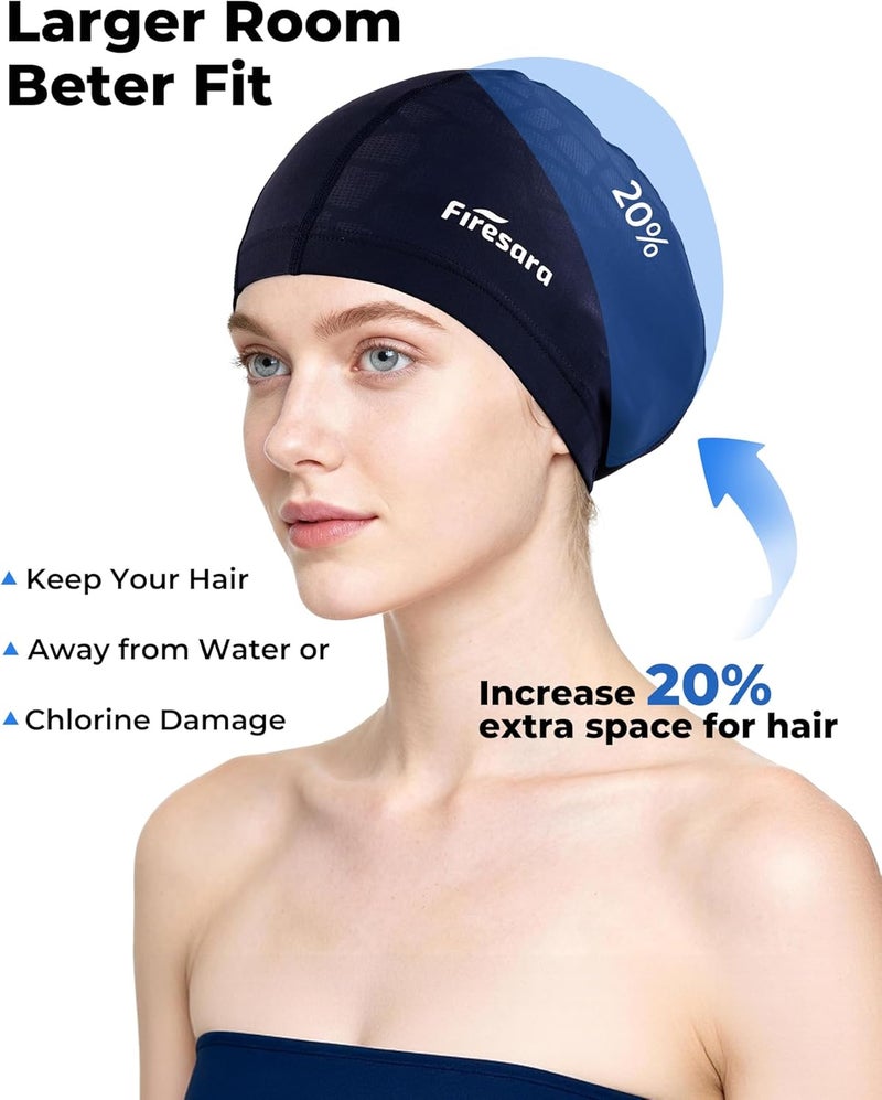 Firesara Fabric Swim Cap, High Elasticity Swimming Cap Keeps Hair Clean Breathable Fit Both Long Hair Short Hair, Swim Caps Woman Girls Men Kids One Size Hat - Image 2