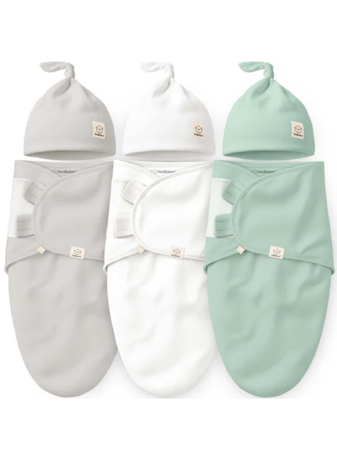 KeaBabies Soothe Swaddle Wraps with Knot Hats 3 Pack, Newborn Set, Sage - Image 1
