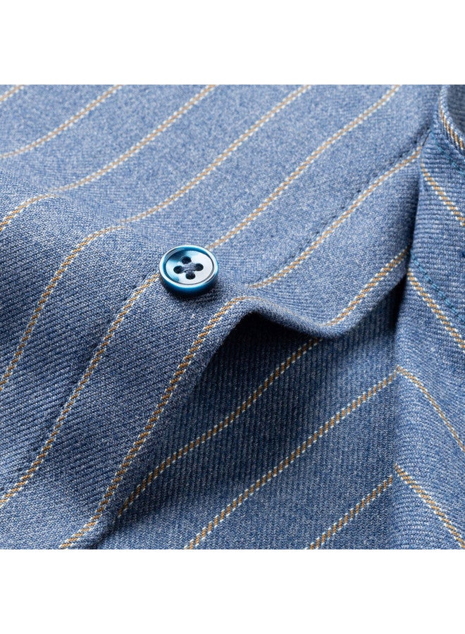 ROMON Brushed And Thickened】men's Business Shirt With Sturdy Stripes, Long Sleeve Warmth And Drape Fit Men's Dress Shirt - Image 5