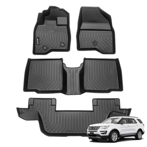 Jenofa-Floor Mats for Ford Explorer 2015-2019 7 Seats All Weather Car Mats for Ford Explorer Durable Floor Liners Custom Fit Explorer Accessories Black - Image 1