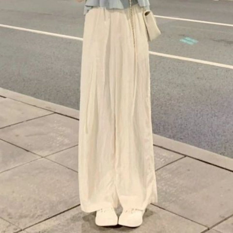 [7243 People Collected] Korean Style Fashionable Ruffled Top for Women Summer French Style Pleated Puff Sleeve Babydoll Shirt White apricot [trousers] loose wide-leg style