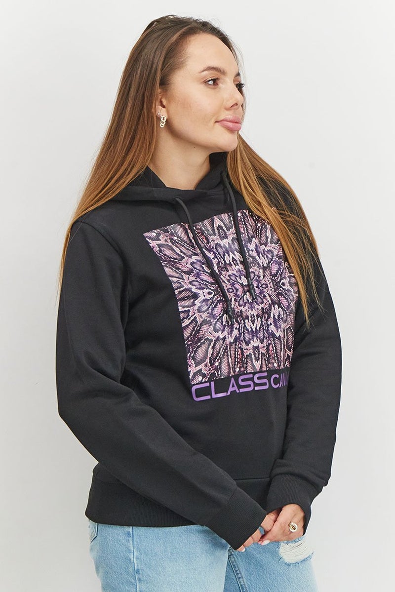 Cavalli Class Women Textured Long Sleeve Hoodie, Black - Image 4