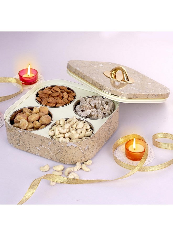 Nabhya 4 Compartment Revolving Multipurpose Dry Fruit Air Tight Storage Container With inner Steel Serving Tray Container for Home & Kitchen (Beige) - Image 3