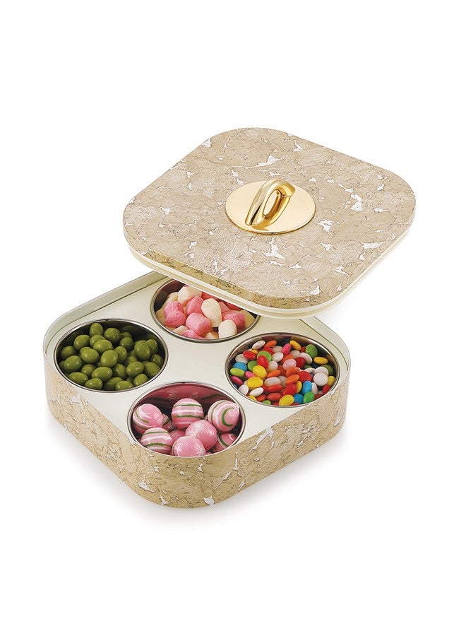 Nabhya 4 Compartment Revolving Multipurpose Dry Fruit Air Tight Storage Container With inner Steel Serving Tray Container for Home & Kitchen (Beige) - Image 2