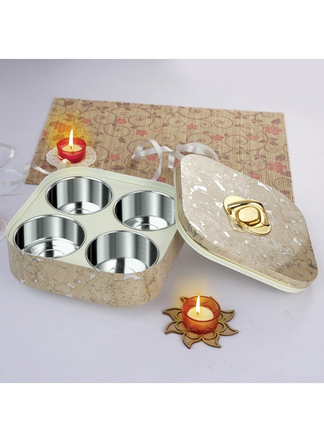 Nabhya 4 Compartment Revolving Multipurpose Dry Fruit Air Tight Storage Container With inner Steel Serving Tray Container for Home & Kitchen (Beige) - Image 1