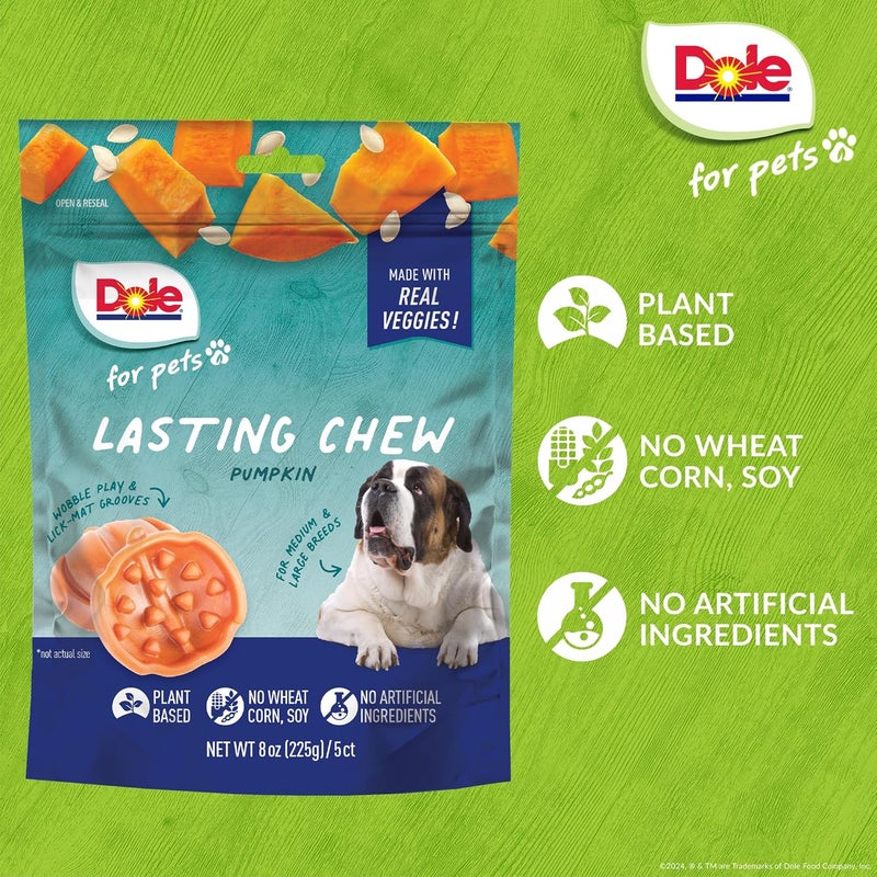 Dole for Pets Freshly Fetched Lasting Chew, Pumpkin Flavor Dog Treats, 8oz, 5ct | Flavored with Real Veggies, No Wheat, Corn, Soy, Artificial Flavors, Colors, Preservatives, or Animal Products - Image 4