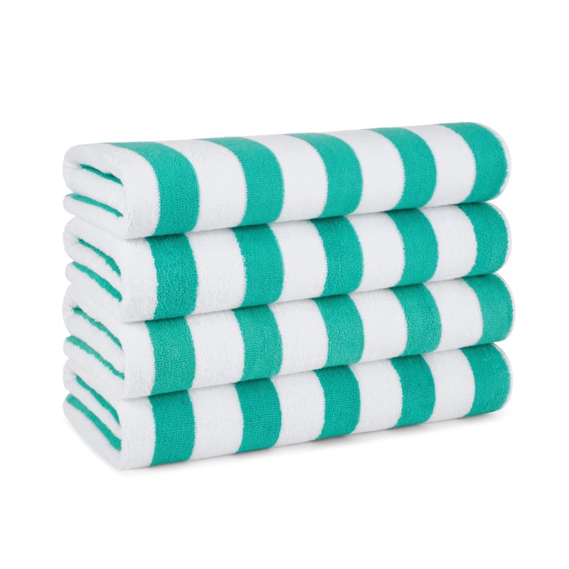 Arkwright Cali Cabana Stripe Beach Towel  Pack of 4  Soft 100 Cotton Lightweight Quick Dry Terry Towels Set for Pool Swim and Hot Tub 30 x 60 in Green