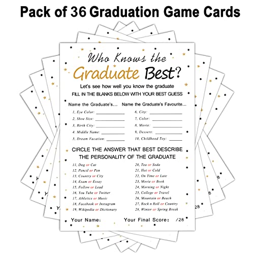 Fibevon Graduation Party Game Cards - Who Knows The Graduate Best (36-Pack)- Graduation Party Collection Grad Celebration Party Supplies for High School/College/Senior School - Image 2
