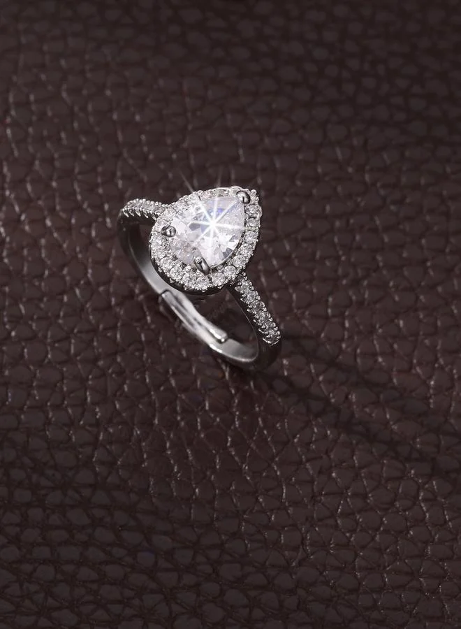 تايك تو Sliver Tone Sparkling Rhinestone Embellished Ring