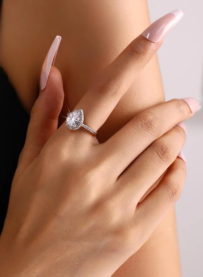 تايك تو Sliver Tone Sparkling Rhinestone Embellished Ring