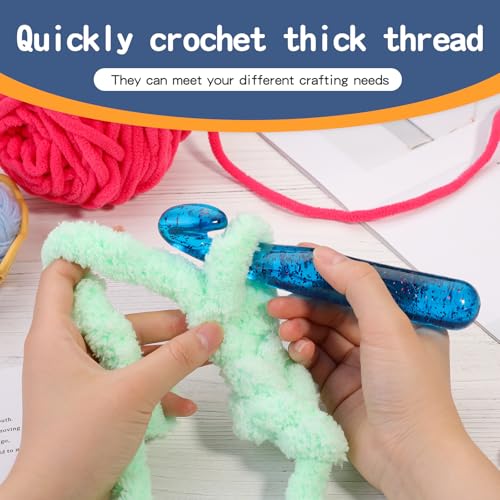 QMNNMA 25 mm Crochet Hook, Large Crochet Hooks for Chunky Yarn Ergonomic Knitting Needles Crochet Needle for Beginners and Crocheting Yarn (Blue) - Image 4