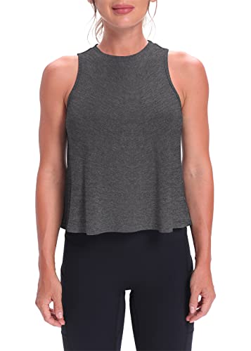 Mippo Workout Tops for Women High Neck Tank Cropped Workout Top Womens Muscle Tank Athletic Tshirts Crop Tees Heather Gray S - Image 2
