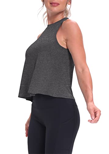 Mippo Workout Tops for Women High Neck Tank Cropped Workout Top Womens Muscle Tank Athletic Tshirts Crop Tees Heather Gray S - Image 4