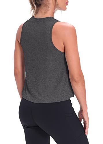 Mippo Workout Tops for Women High Neck Tank Cropped Workout Top Womens Muscle Tank Athletic Tshirts Crop Tees Heather Gray S - Image 3