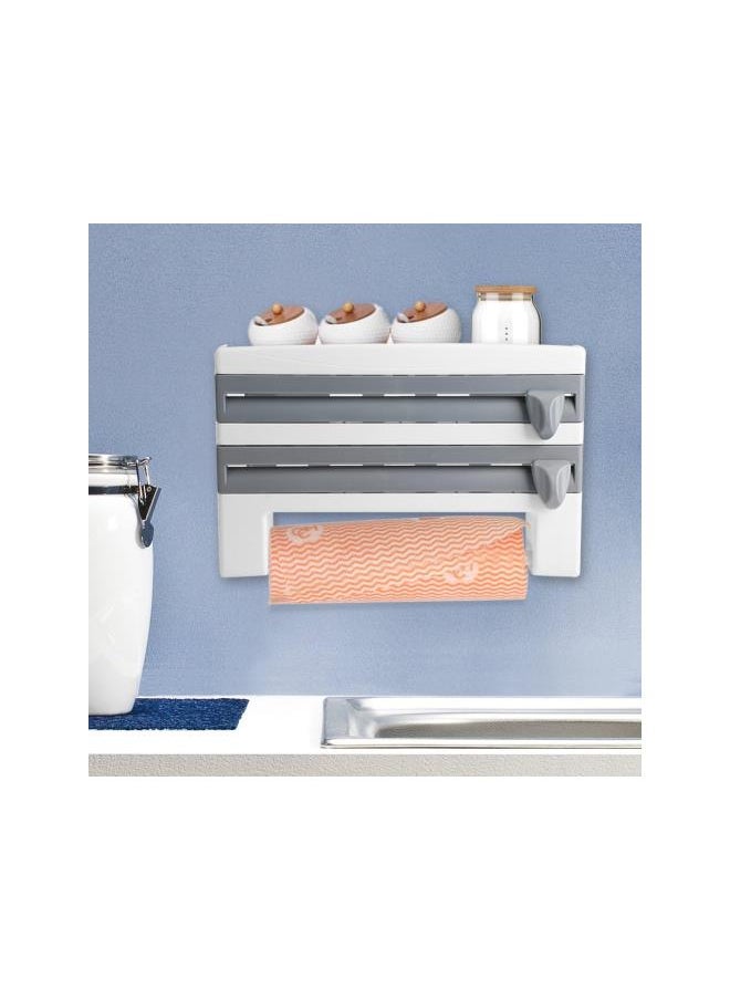 Generic - Wall-Mount Paper Towel Holder,Cling Film Holder Sauce Bottle Storage Rack with Spice Rack Kitchen Roll Holder Foil Dispenser with Cutter,Gray - Image 1