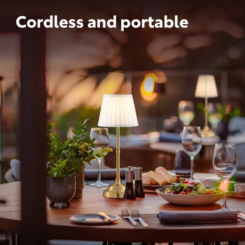 Masroo Portables Cordless Table Lamp, Fabric Lampshade, Rechargeable Desk Lamp, Dimmable Light for Dining Room, Bedroom, Nightstand, Bar, Night Light, Camping, Balcony - Image 1